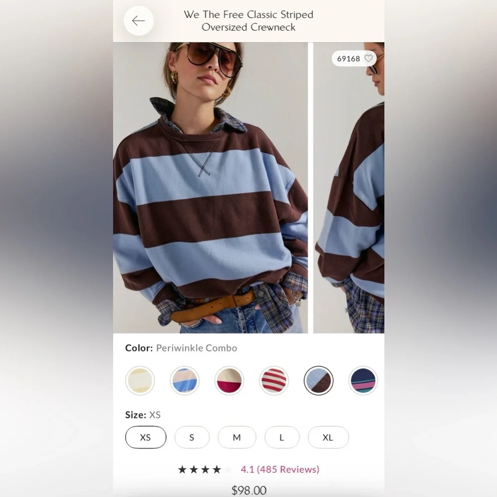 Free People Oversized Striped Crewneck - Picture 1 of 2